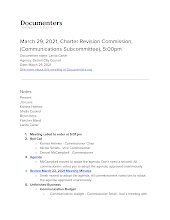 March 29, 2021, Charter Revision Commission, (Communications Subcommittee), 5:00pm
