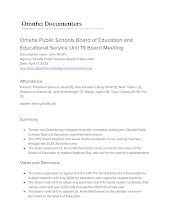 Omaha Public Schools Board of Education and Educational Service Unit 19 Board Meeting