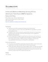 Infant and Maternal Mortality Among African Americans Task Force (IMMT): Systems Subcommittee