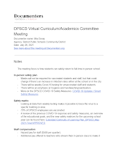 DPSCD Virtual Curriculum/Academics Committee Meeting