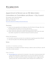 Appointment of Nicole Lee as 11th Ward Alder: Committee on Committees and Rules + City Council