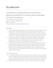 Committee on Strategic Planning and Service Delivery; Committee on Finance, Audit and Budget; Chicago Transit Board