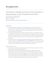 Committee on Budget and Government Operations + Subcommittee on the Chicago Recovery Plan