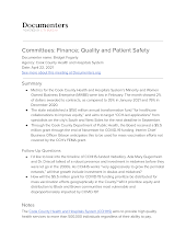Committees: Finance; Quality and Patient Safety